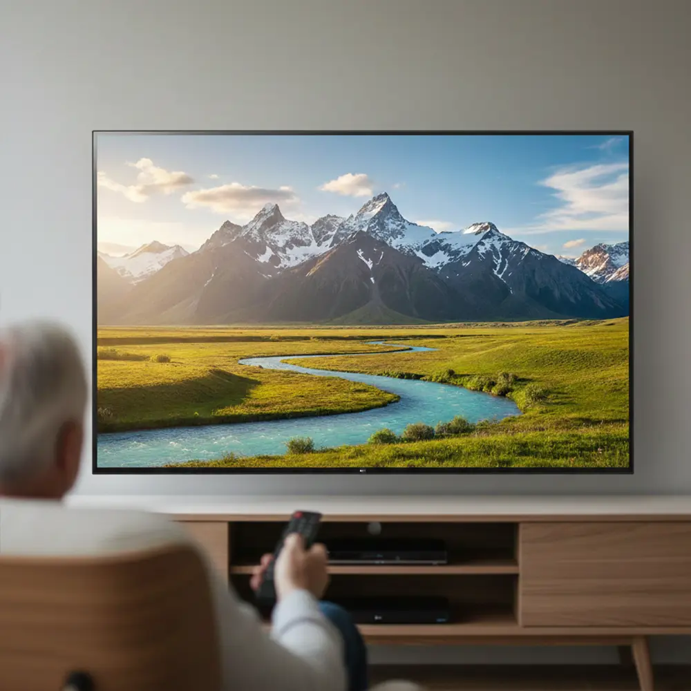 Älterer Herr schaut fernsehen